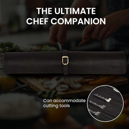 Genuine Leather Knife Roll Bag For Chef Professional-Brown | Durable Sheath Holder, Cooks & Culinary Tools Organizer, Portable Travel Storage with 4 Slots & Zipper Chef Carrying Case
