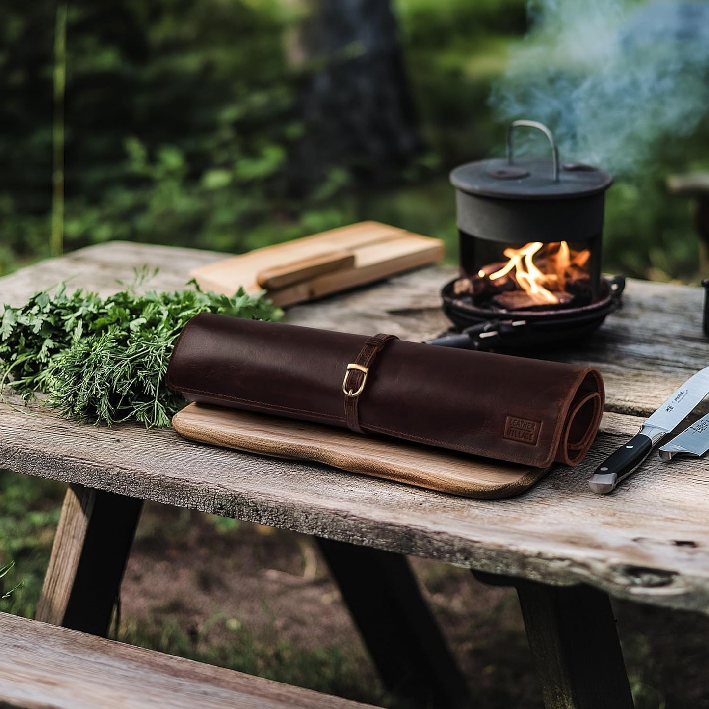 Genuine Leather Knife Roll Bag For Chef Professional-Brown | Durable Sheath Holder, Cooks & Culinary Tools Organizer, Portable Travel Storage with 4 Slots & Zipper Chef Carrying Case