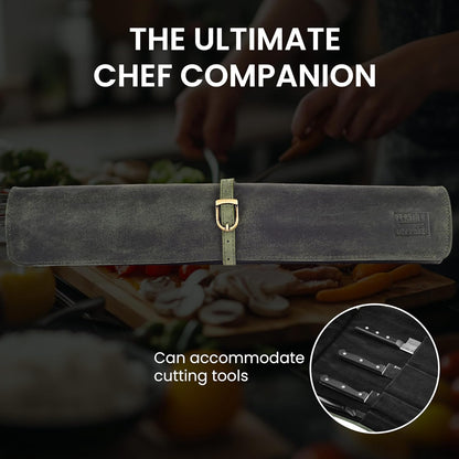 Genuine Leather Knife Roll Bag For Chef Professional-Brown | Durable Sheath Holder, Cooks & Culinary Tools Organizer, Portable Travel Storage with 4 Slots & Zipper Chef Carrying Case