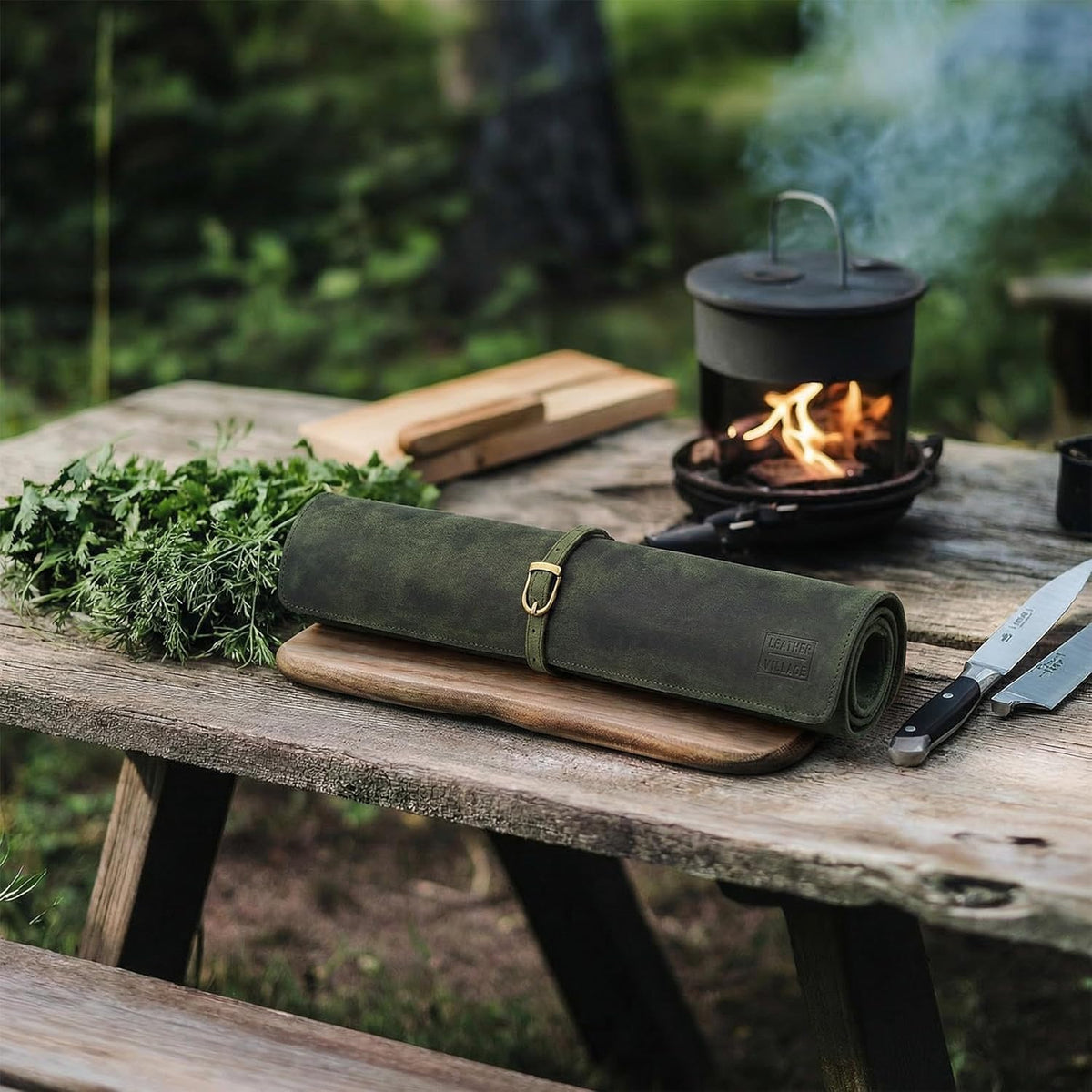 Genuine Leather Knife Roll Bag For Chef Professional-Brown | Durable Sheath Holder, Cooks & Culinary Tools Organizer, Portable Travel Storage with 4 Slots & Zipper Chef Carrying Case