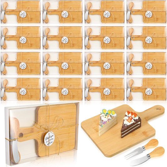 16 Set Wedding Bridal Shower Cheese Board Party Favors Wooden Mini Charcuterie Boards and Knives Set with Thank You Tags Bamboo Board Gifts for Guests Valentine Bridal Birthday Party(Rectangle)