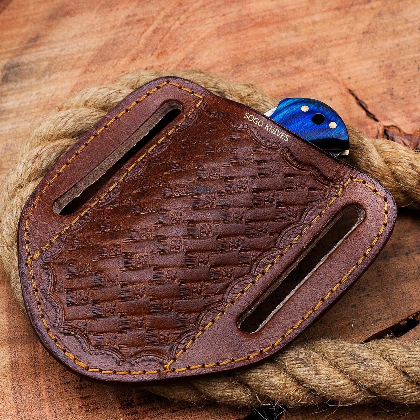Handmade Pocket Knives Leather Sheath, Slanted Pancake/Tooled/Belt/Trapper Knife Sheath,TAN 100% real leather (BROWN)