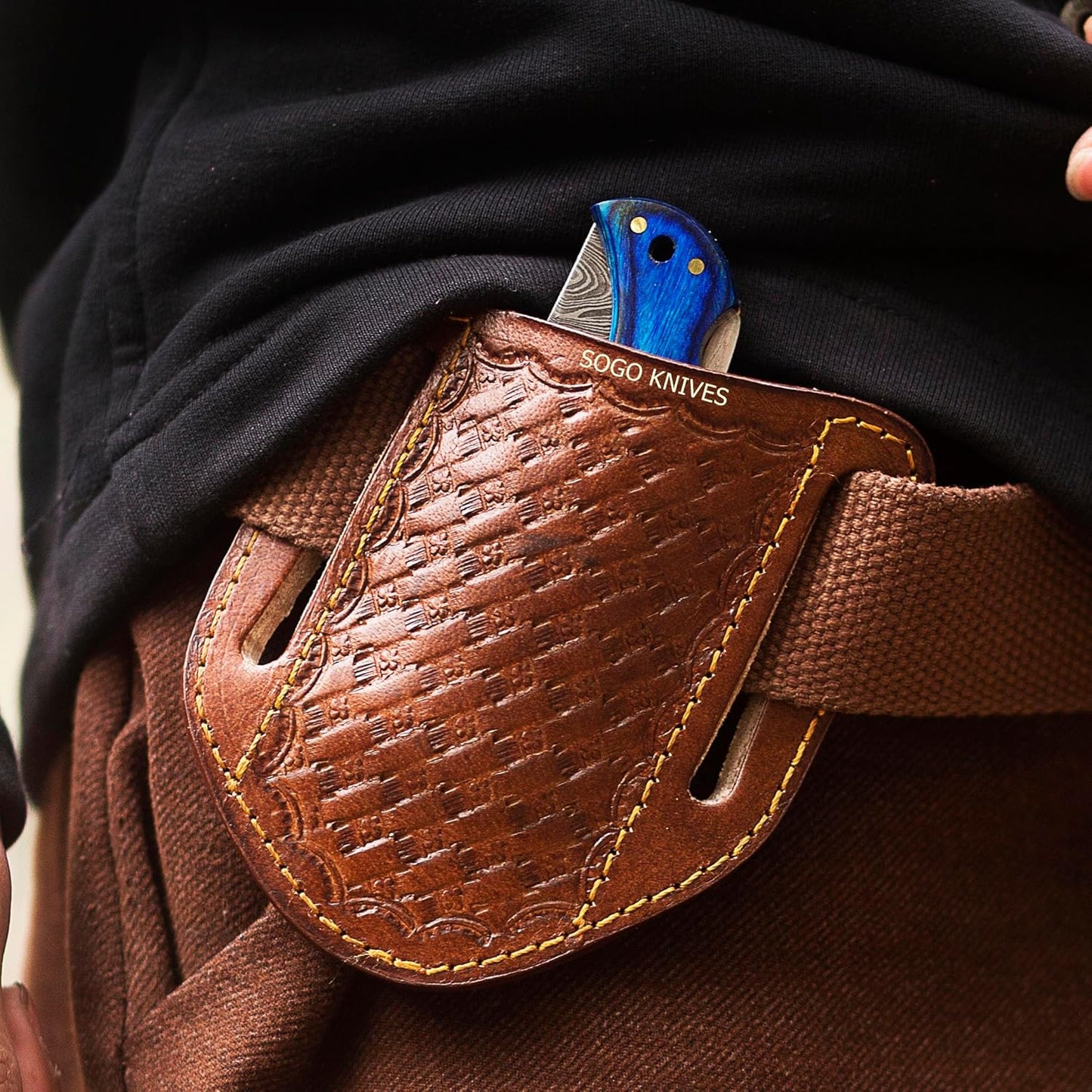Handmade Pocket Knives Leather Sheath, Slanted Pancake/Tooled/Belt/Trapper Knife Sheath,TAN 100% real leather (BROWN)