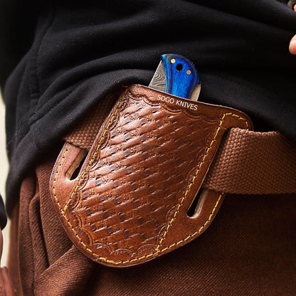 Handmade Pocket Knives Leather Sheath, Slanted Pancake/Tooled/Belt/Trapper Knife Sheath,TAN 100% real leather (BROWN)