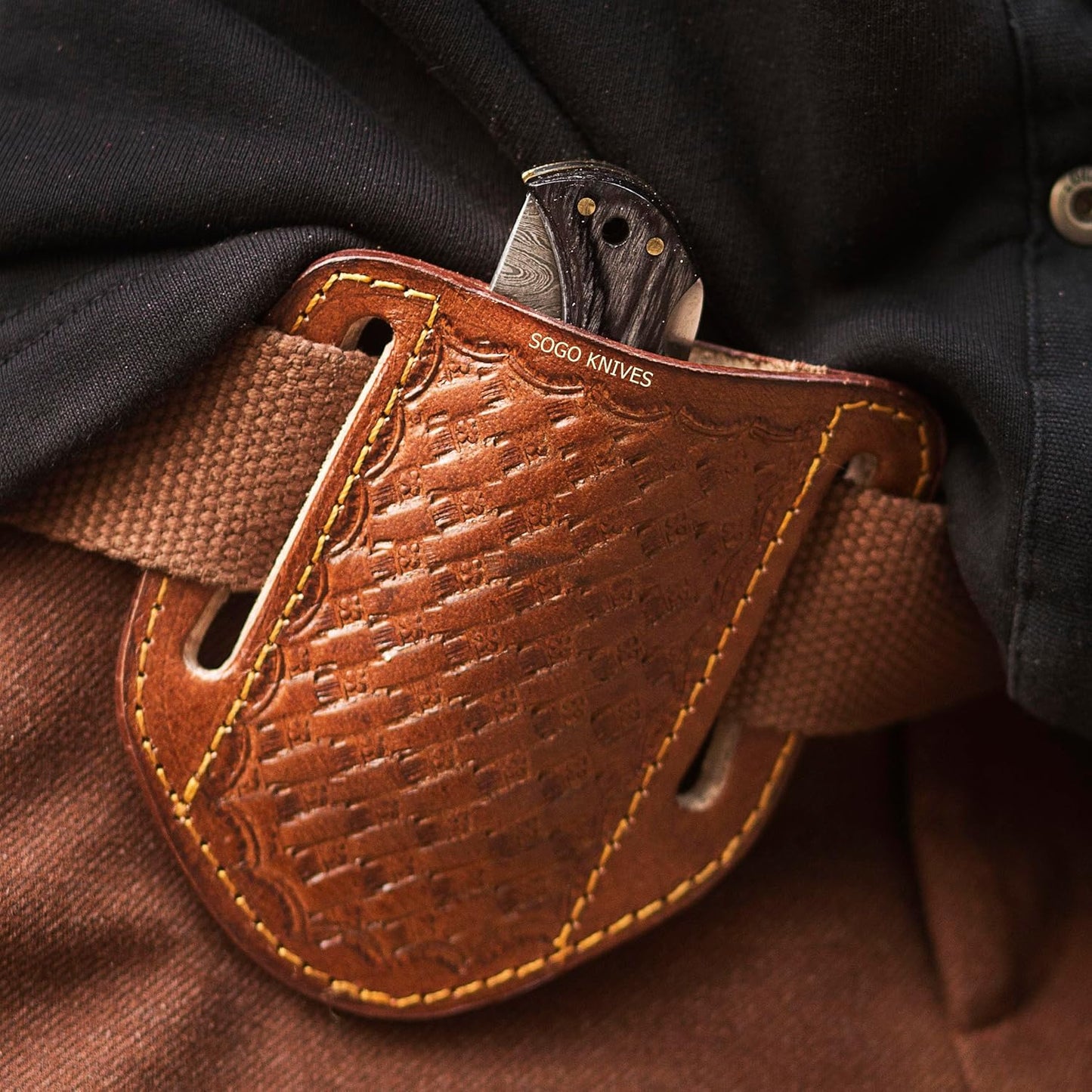 Handmade Pocket Knives Leather Sheath, Slanted Pancake/Tooled/Belt/Trapper Knife Sheath,TAN 100% real leather (BROWN)