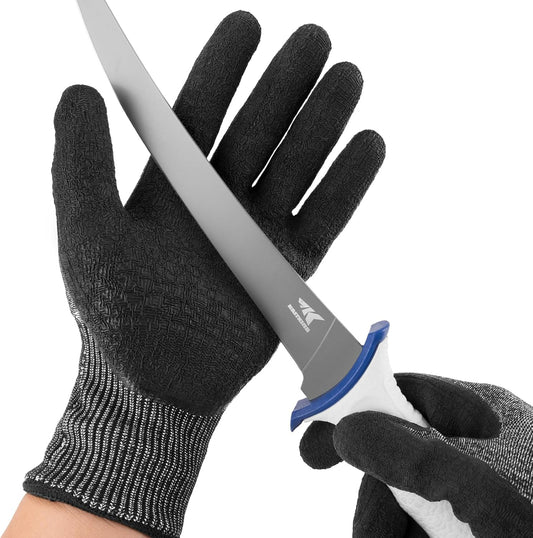 Kut Safe Cut Resistant Fishing Gloves for Men & Women | ANSI Level 6 Cut Protection, Ideal for Filleting, Outdoor, HPPE & Metal knit, Non-Slip Rubber palm, Easy-Clean Texture