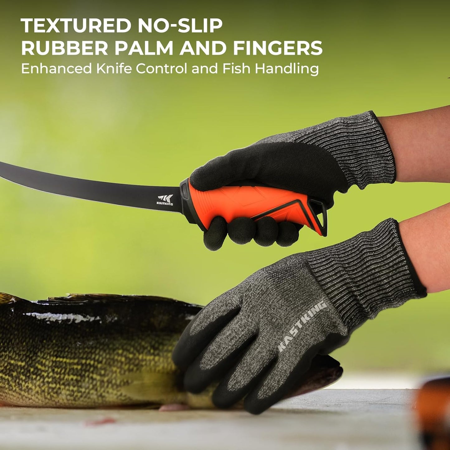 Kut Safe Cut Resistant Fishing Gloves for Men & Women | ANSI Level 6 Cut Protection, Ideal for Filleting, Outdoor, HPPE & Metal knit, Non-Slip Rubber palm, Easy-Clean Texture