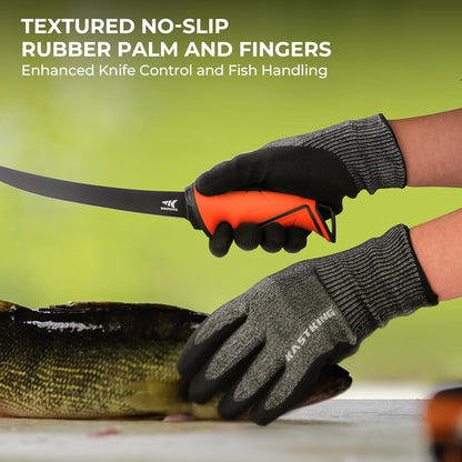 Kut Safe Cut Resistant Fishing Gloves for Men & Women | ANSI Level 6 Cut Protection, Ideal for Filleting, Outdoor, HPPE & Metal knit, Non-Slip Rubber palm, Easy-Clean Texture