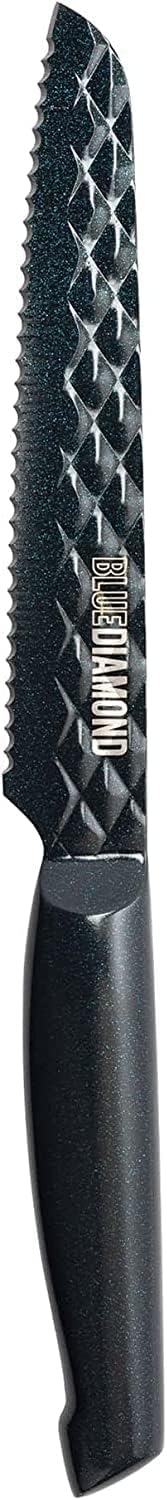 Blue Diamond Sharp Stone Nonstick Stainless Steel Cutlery, 3 Piece Set including Chef Serrated and Pairing Knives with Covers, Diamond Texture Blade, Dishwasher Safe, Blue