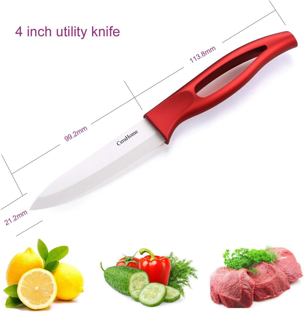 Ceramic knife, Ceramic kitchen Knife Set with Sheath Super Sharp Kitchen Knives 5inch Fruit Knife(Red)