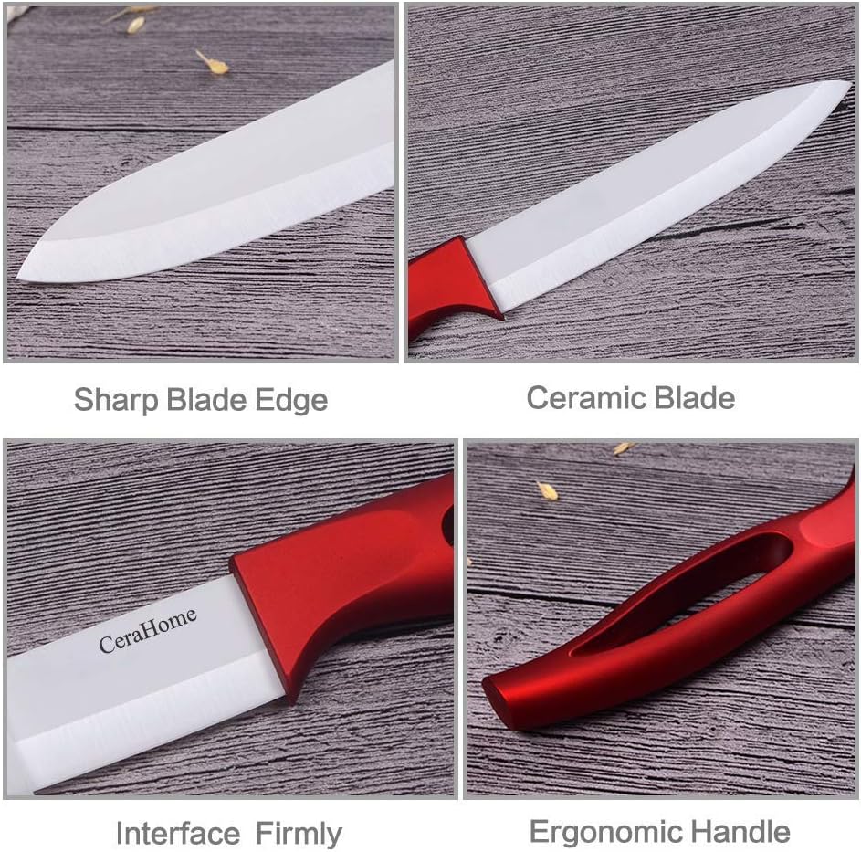 Ceramic knife, Ceramic kitchen Knife Set with Sheath Super Sharp Kitchen Knives 5inch Fruit Knife(Red)
