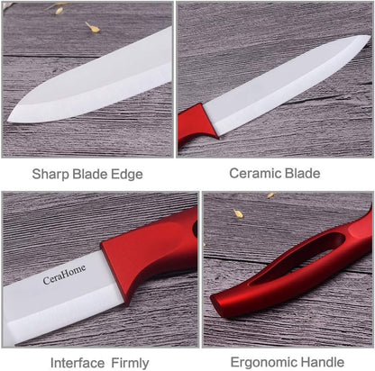 Ceramic knife, Ceramic kitchen Knife Set with Sheath Super Sharp Kitchen Knives 5inch Fruit Knife(Red)