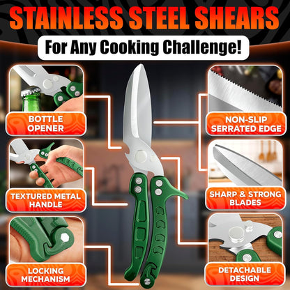Kitchen Shears Heavy Duty, Safety Lock, Stainless Steel (Red)
