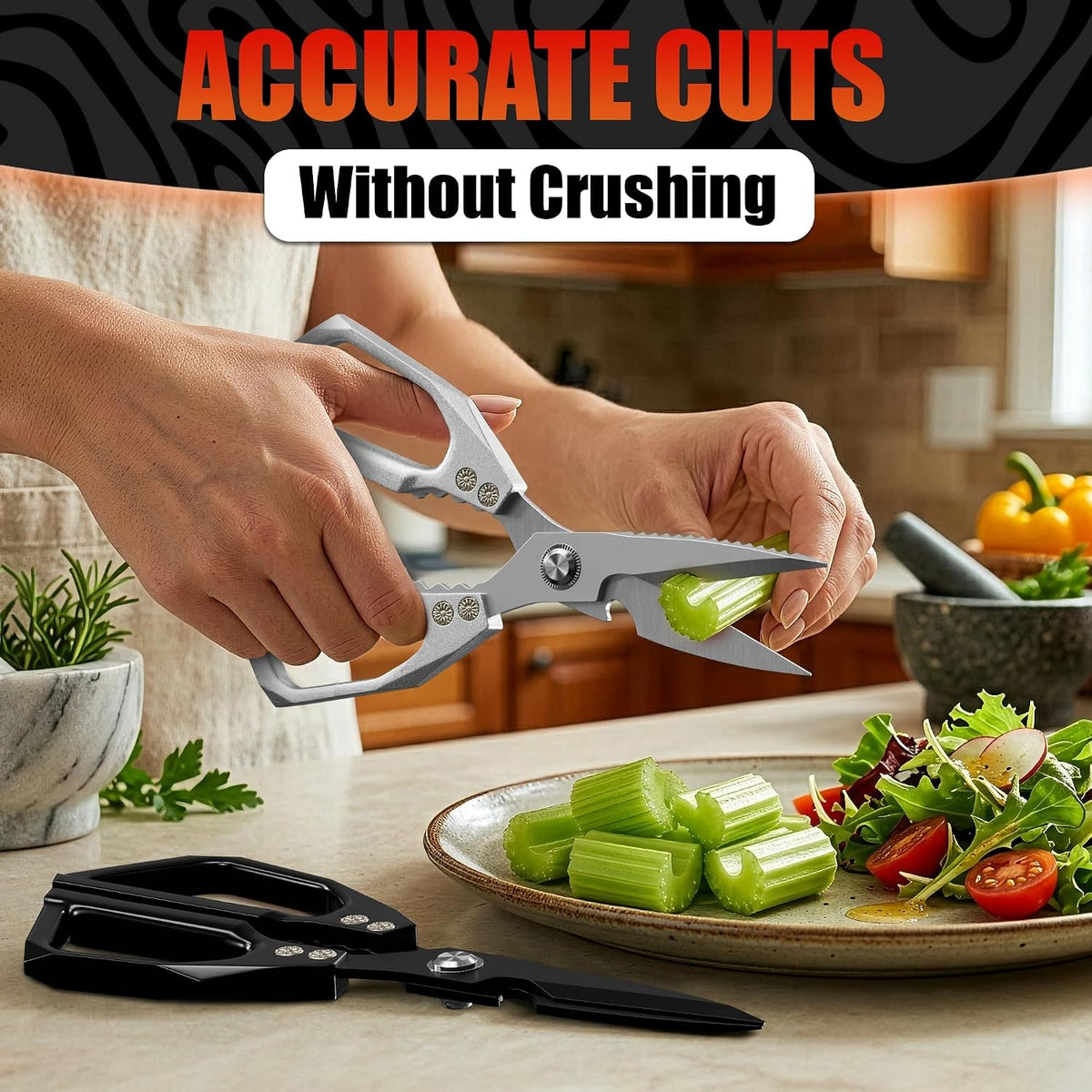 Kitchen Shears Heavy Duty, Safety Lock, Stainless Steel (Red)