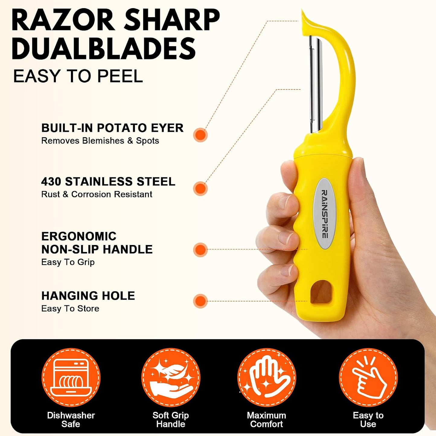 Vegetable Peeler Potato Peelers for Kitchen, Sharp Stainless Steel Blades Veggie, Comfortable Handle Fruit Peeler, Carrot Peeler Apple Peeler Dishwasher Safe Black, 1-Pack