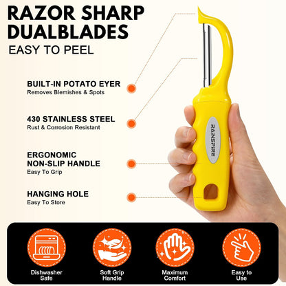 Vegetable Peeler Potato Peelers for Kitchen, Sharp Stainless Steel Blades Veggie, Comfortable Handle Fruit Peeler, Carrot Peeler Apple Peeler Dishwasher Safe Black, 1-Pack