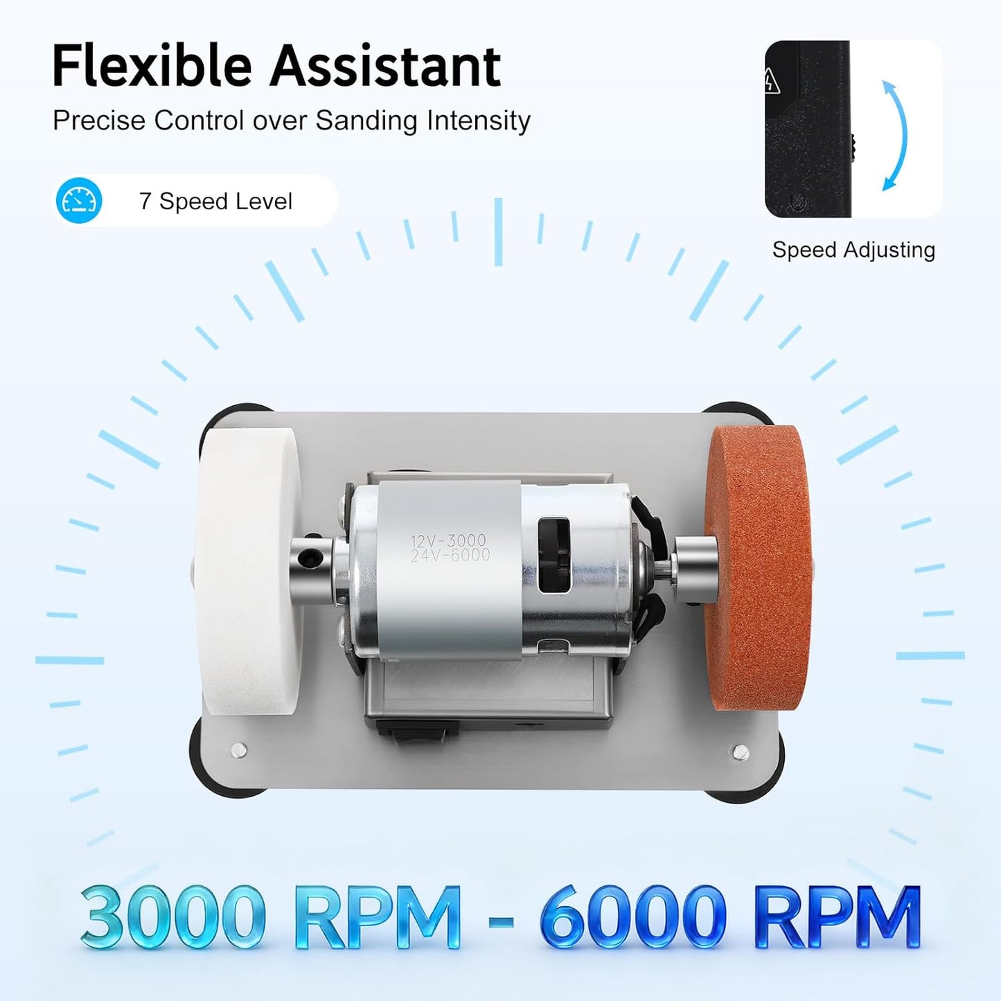 Mini Belt Sander, 96W Electric Benchtop Sander, 7 Adjustable Speed Bench Knife Sharpener, Multi Function Grinder Sanding Machine for Metal Working DIY, Knife Sharpening
