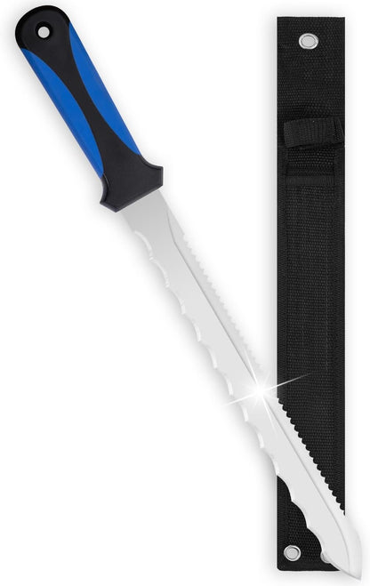 Insulation Knife - Sod Cutter Knife: stainless steel 11.14-Inch sharp blade, double side utility Lawn Repair Saw with Nylon Sheath