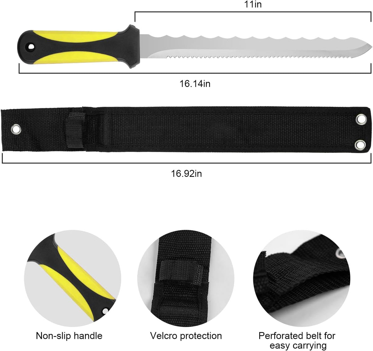 Insulation Knife - Sod Cutter Knife: stainless steel 11.14-Inch sharp blade, double side utility Lawn Repair Saw with Nylon Sheath