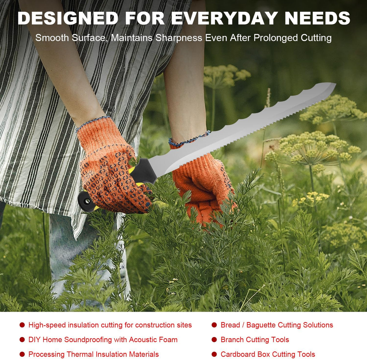 Insulation Knife - Sod Cutter Knife: stainless steel 11.14-Inch sharp blade, double side utility Lawn Repair Saw with Nylon Sheath