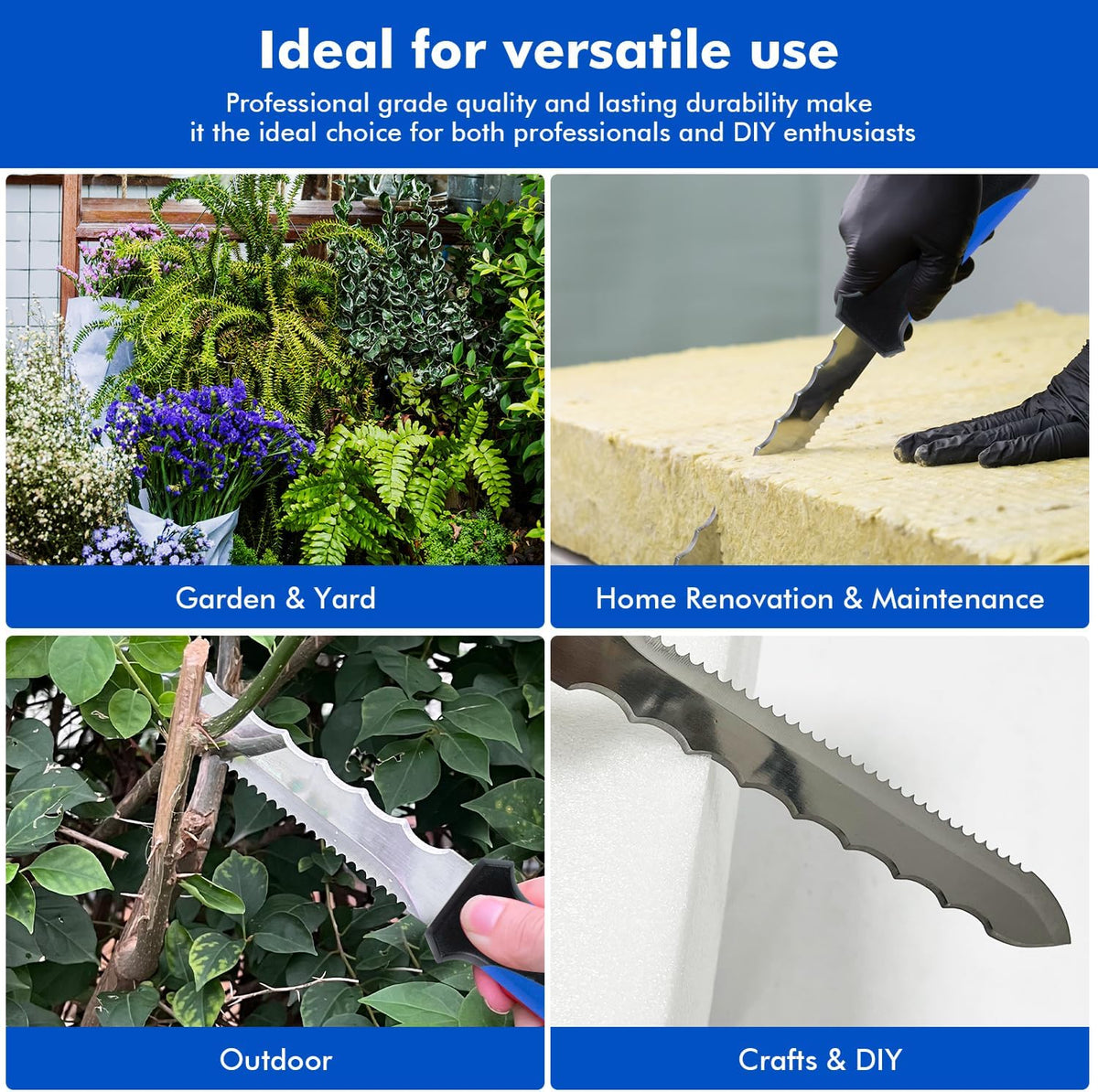 Insulation Knife - Sod Cutter Knife: stainless steel 11.14-Inch sharp blade, double side utility Lawn Repair Saw with Nylon Sheath