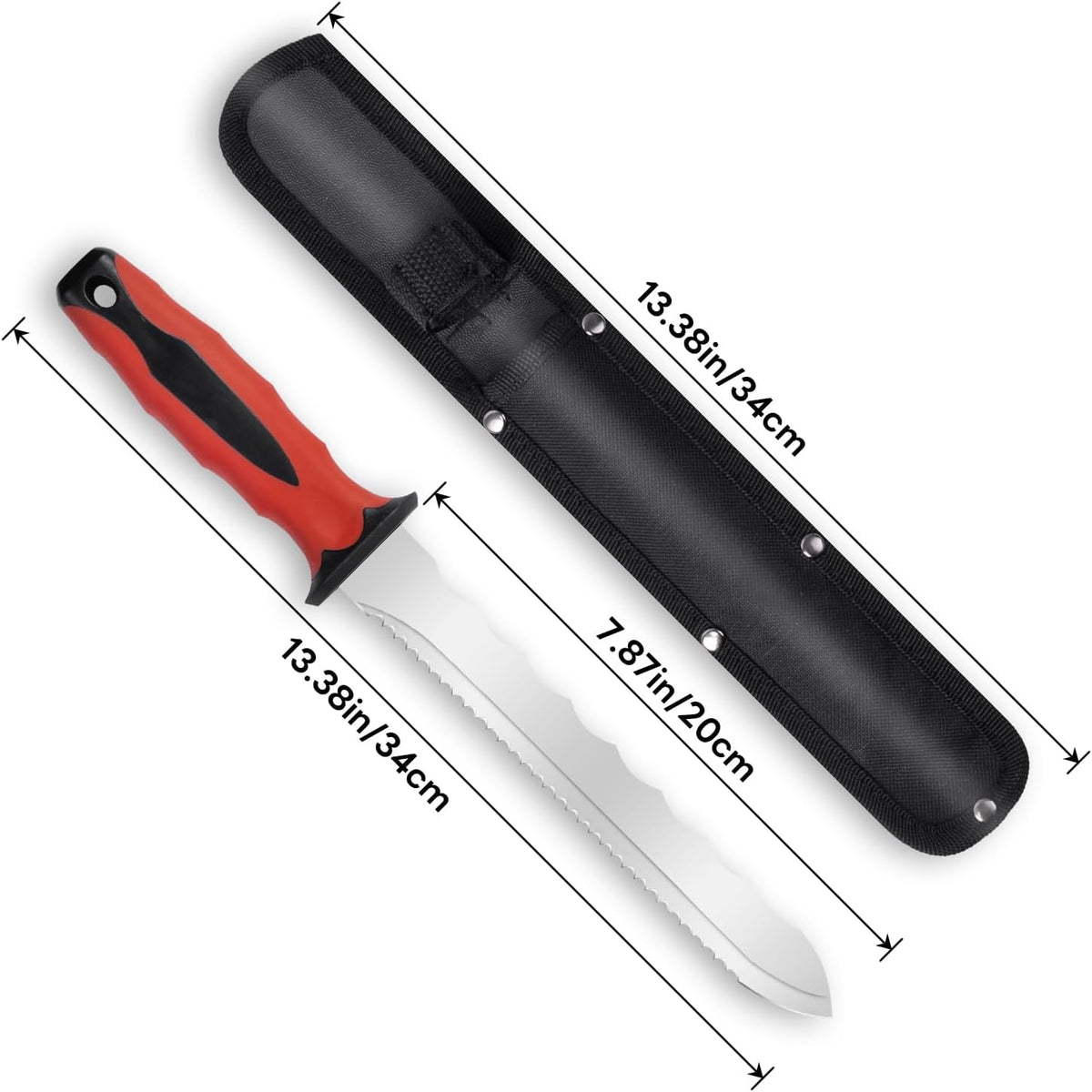 Insulation Knife - Sod Cutter Knife: stainless steel 11.14-Inch sharp blade, double side utility Lawn Repair Saw with Nylon Sheath