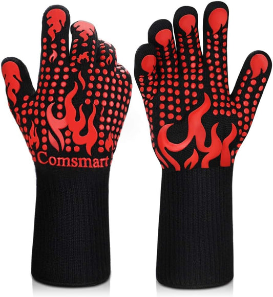 BBQ Gloves, 1472 Degree F Heat Resistant Grilling Gloves Silicone Non-Slip Oven Gloves Long Kitchen Gloves for Barbecue, Cooking, Baking, Cutting