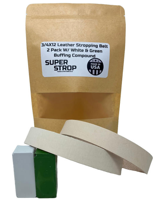 3/4X12 Inch 2 Pack Leather Honing Polishing Belt with White and Green Compound Fits Ken Onion Work Sharp