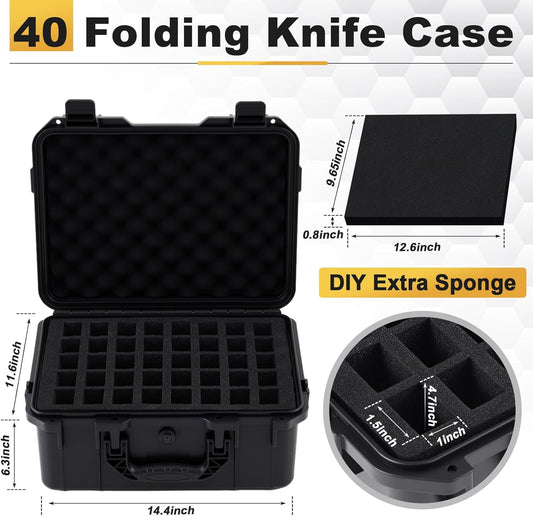 40 Folding Knife Case Waterproof Pocket Knife Holder Hard Sided Knives Storage Box Lockable Protective Travel Storage Organizer for Folding Knives Collection