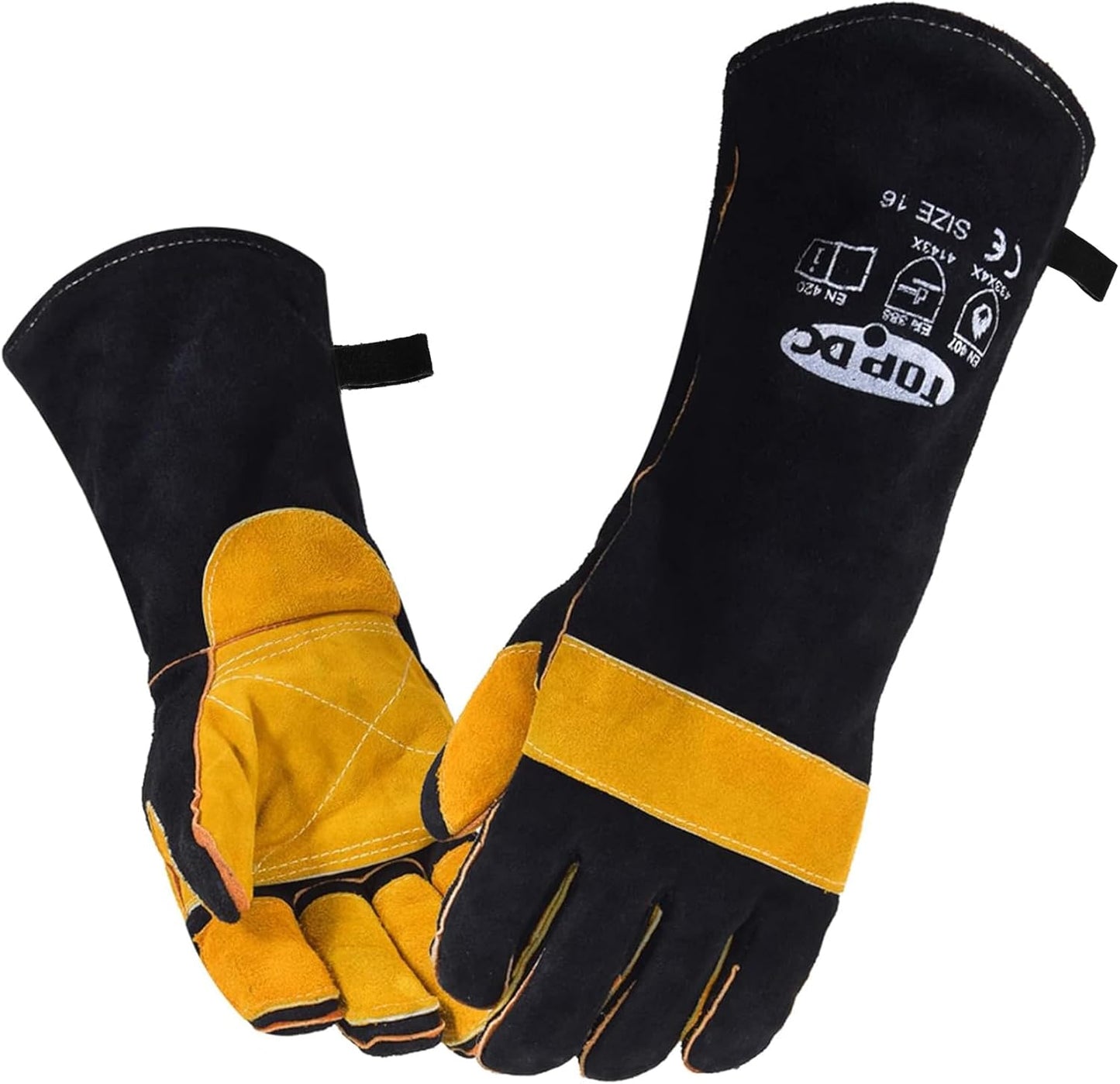 Welding Gloves 16-Inch 932°F Heat Resistant Leather for MIG, Stick | Foil Layer, 1.2 mm Cowhide, Kevlar Stitching and Cotton Lining; Cuff Protects Forearms for Fireplace, Grill and Stove Use