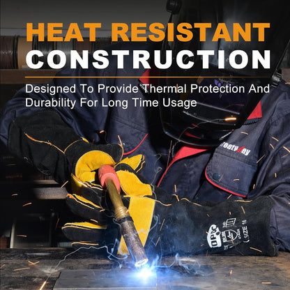 Welding Gloves 16-Inch 932°F Heat Resistant Leather for MIG, Stick | Foil Layer, 1.2 mm Cowhide, Kevlar Stitching and Cotton Lining; Cuff Protects Forearms for Fireplace, Grill and Stove Use