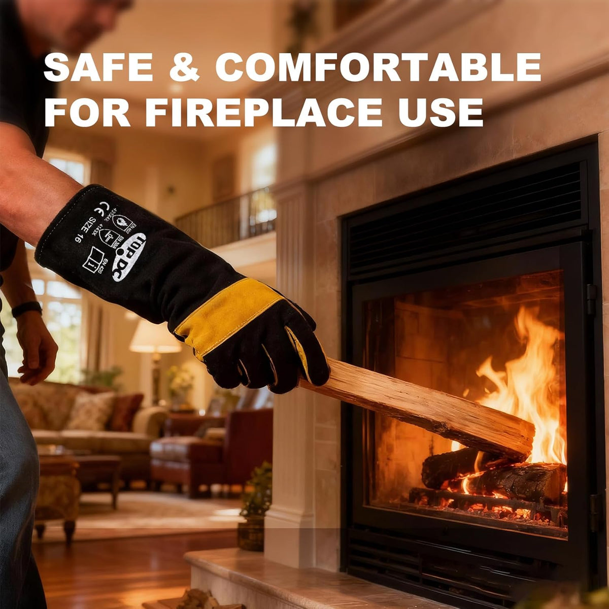 Welding Gloves 16-Inch 932°F Heat Resistant Leather for MIG, Stick | Foil Layer, 1.2 mm Cowhide, Kevlar Stitching and Cotton Lining; Cuff Protects Forearms for Fireplace, Grill and Stove Use