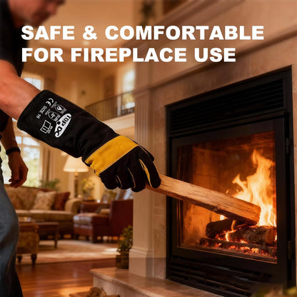Welding Gloves 16-Inch 932°F Heat Resistant Leather for MIG, Stick | Foil Layer, 1.2 mm Cowhide, Kevlar Stitching and Cotton Lining; Cuff Protects Forearms for Fireplace, Grill and Stove Use