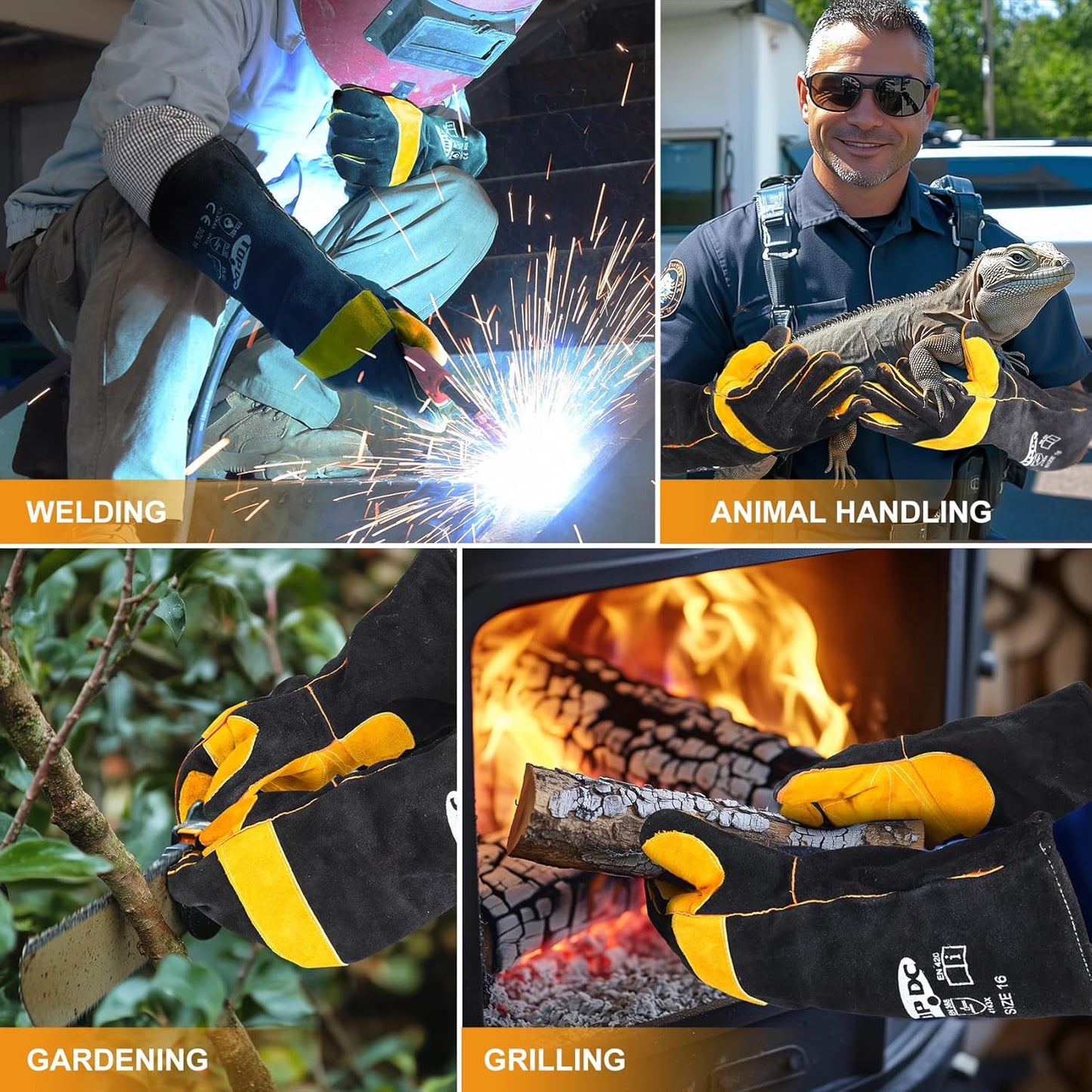 Welding Gloves 16-Inch 932°F Heat Resistant Leather for MIG, Stick | Foil Layer, 1.2 mm Cowhide, Kevlar Stitching and Cotton Lining; Cuff Protects Forearms for Fireplace, Grill and Stove Use