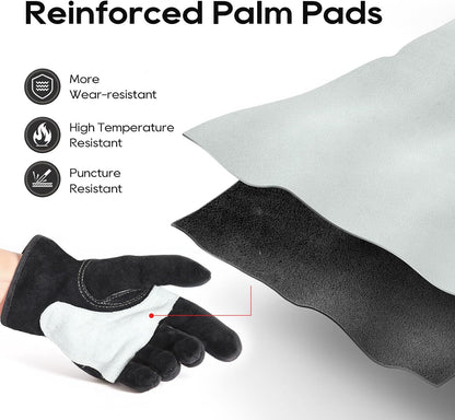 Welding Gloves 16-Inch 932°F Heat Resistant Leather for MIG, Stick | Foil Layer, 1.2 mm Cowhide, Kevlar Stitching and Cotton Lining; Cuff Protects Forearms for Fireplace, Grill and Stove Use