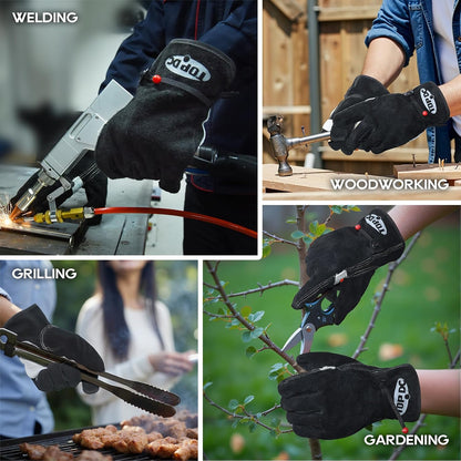 Welding Gloves 16-Inch 932°F Heat Resistant Leather for MIG, Stick | Foil Layer, 1.2 mm Cowhide, Kevlar Stitching and Cotton Lining; Cuff Protects Forearms for Fireplace, Grill and Stove Use