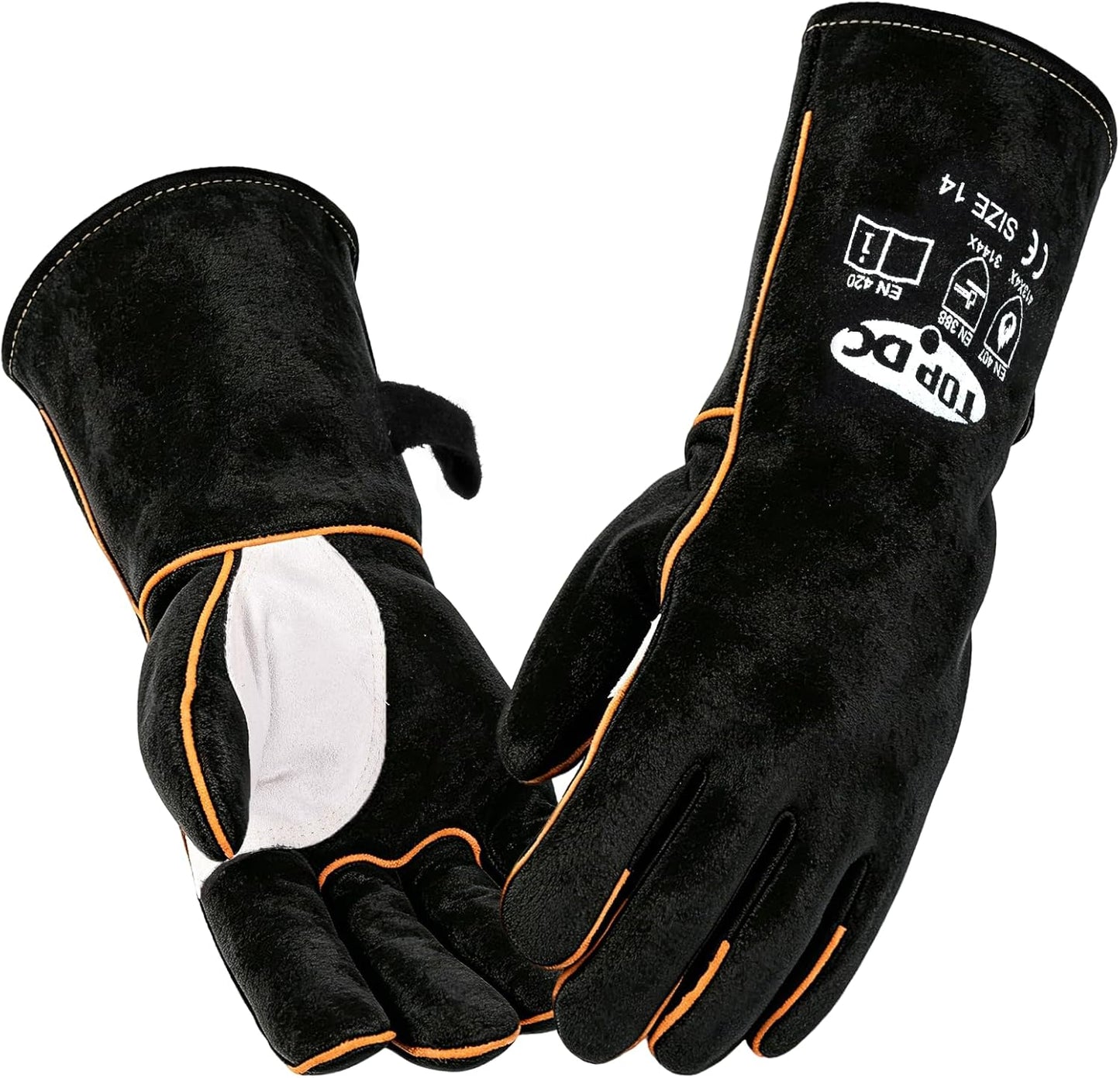 Welding Gloves 16-Inch 932°F Heat Resistant Leather for MIG, Stick | Foil Layer, 1.2 mm Cowhide, Kevlar Stitching and Cotton Lining; Cuff Protects Forearms for Fireplace, Grill and Stove Use