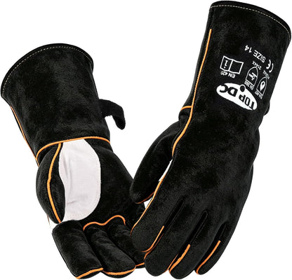 Welding Gloves 16-Inch 932°F Heat Resistant Leather for MIG, Stick | Foil Layer, 1.2 mm Cowhide, Kevlar Stitching and Cotton Lining; Cuff Protects Forearms for Fireplace, Grill and Stove Use