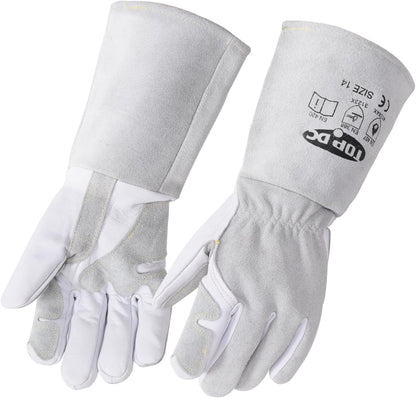 Welding Gloves 16-Inch 932°F Heat Resistant Leather for MIG, Stick | Foil Layer, 1.2 mm Cowhide, Kevlar Stitching and Cotton Lining; Cuff Protects Forearms for Fireplace, Grill and Stove Use