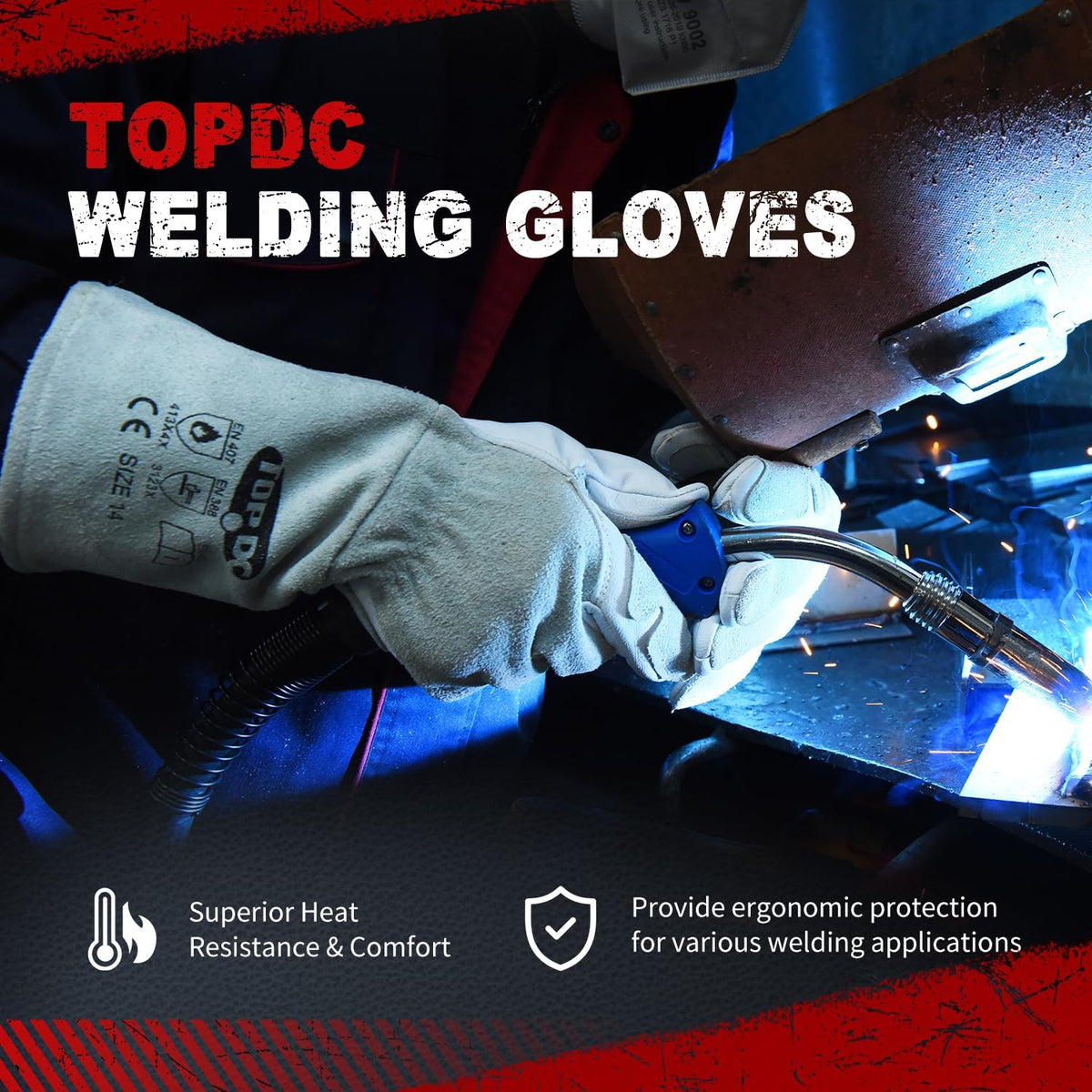 Welding Gloves 16-Inch 932°F Heat Resistant Leather for MIG, Stick | Foil Layer, 1.2 mm Cowhide, Kevlar Stitching and Cotton Lining; Cuff Protects Forearms for Fireplace, Grill and Stove Use