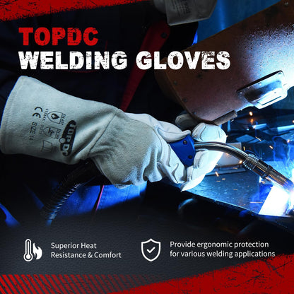 Welding Gloves 16-Inch 932°F Heat Resistant Leather for MIG, Stick | Foil Layer, 1.2 mm Cowhide, Kevlar Stitching and Cotton Lining; Cuff Protects Forearms for Fireplace, Grill and Stove Use