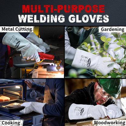 Welding Gloves 16-Inch 932°F Heat Resistant Leather for MIG, Stick | Foil Layer, 1.2 mm Cowhide, Kevlar Stitching and Cotton Lining; Cuff Protects Forearms for Fireplace, Grill and Stove Use