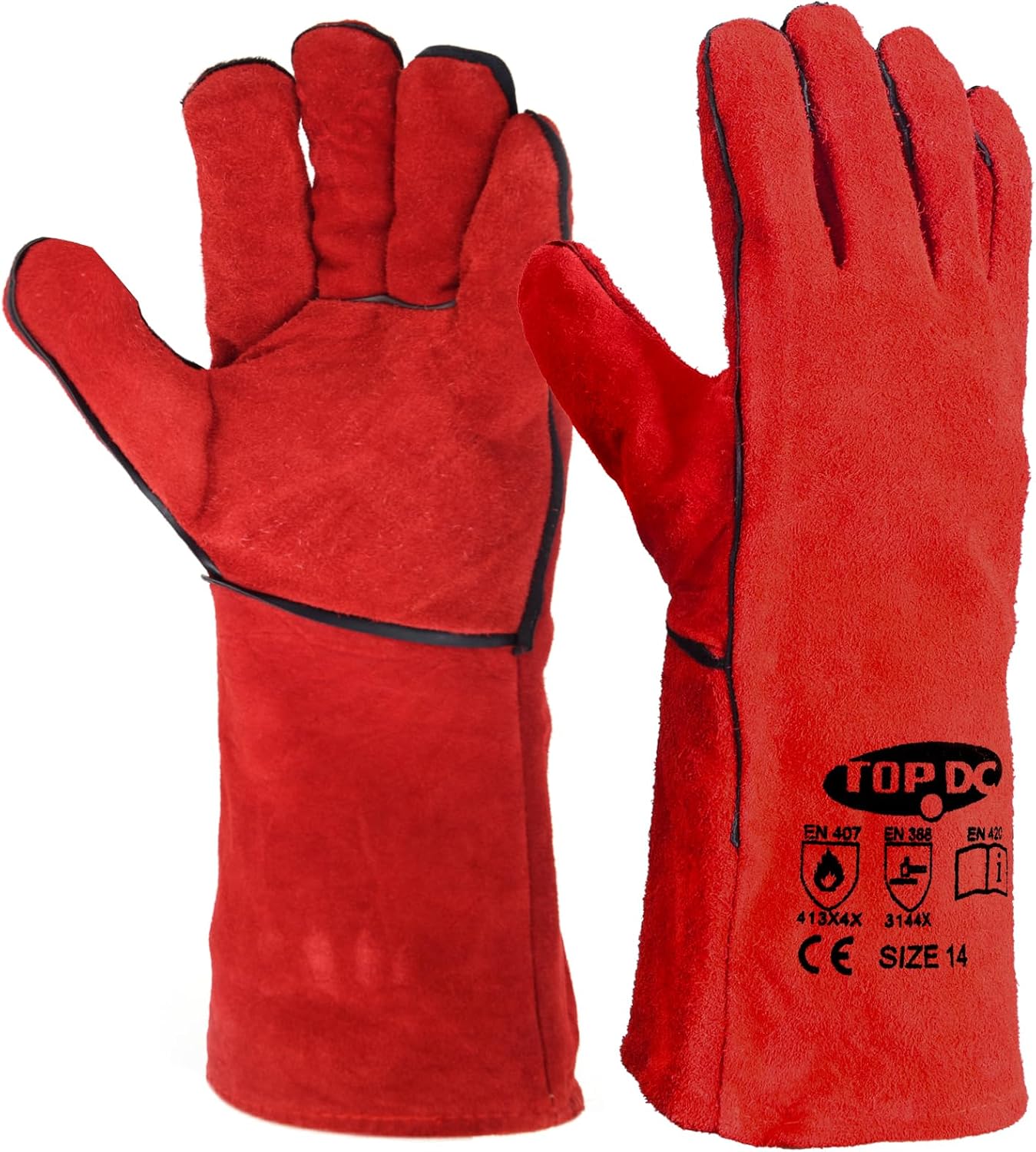 Welding Gloves 16-Inch 932°F Heat Resistant Leather for MIG, Stick | Foil Layer, 1.2 mm Cowhide, Kevlar Stitching and Cotton Lining; Cuff Protects Forearms for Fireplace, Grill and Stove Use