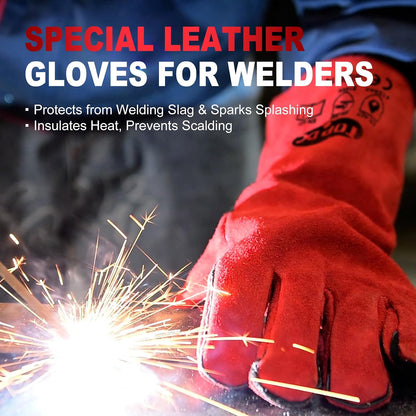 Welding Gloves 16-Inch 932°F Heat Resistant Leather for MIG, Stick | Foil Layer, 1.2 mm Cowhide, Kevlar Stitching and Cotton Lining; Cuff Protects Forearms for Fireplace, Grill and Stove Use