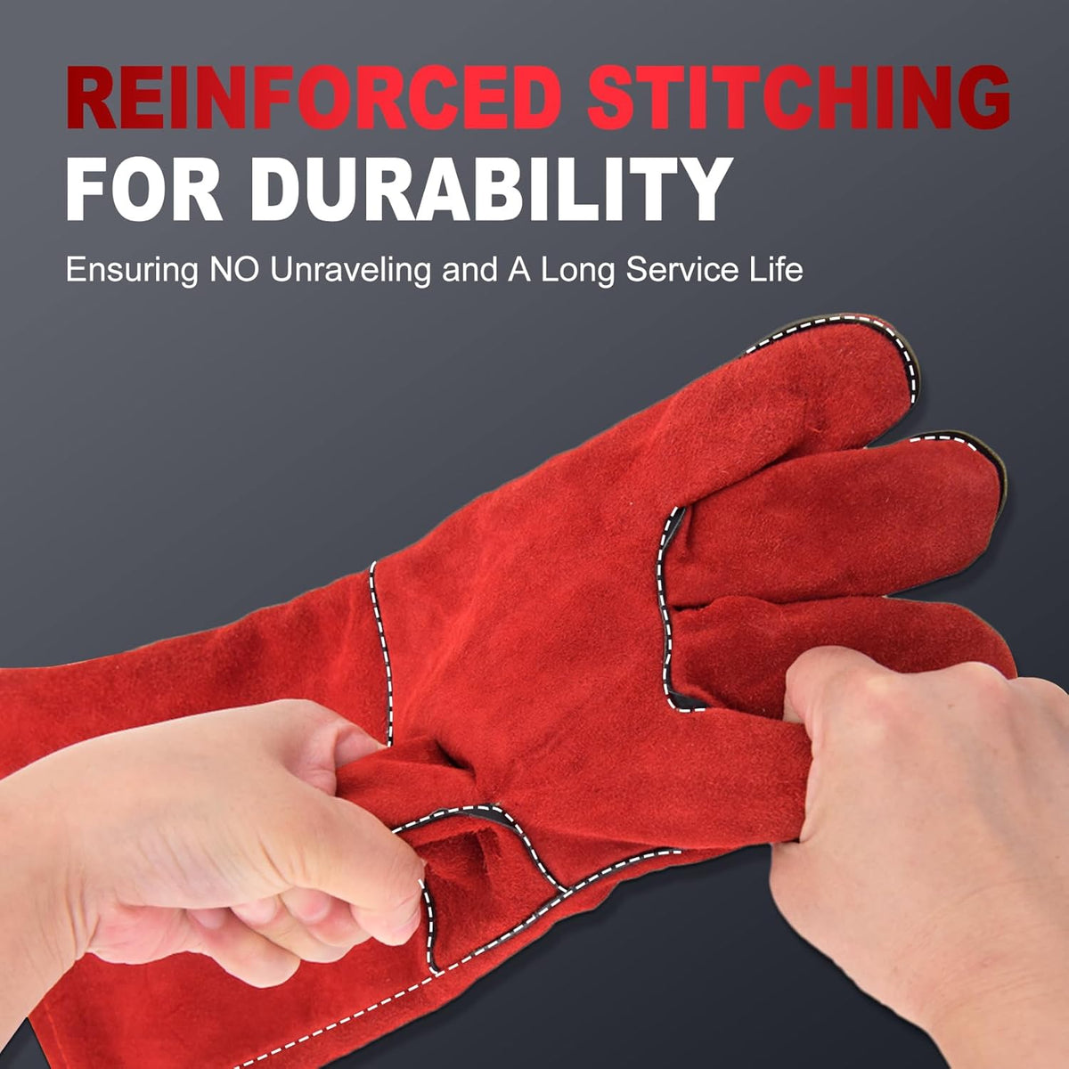 Welding Gloves 16-Inch 932°F Heat Resistant Leather for MIG, Stick | Foil Layer, 1.2 mm Cowhide, Kevlar Stitching and Cotton Lining; Cuff Protects Forearms for Fireplace, Grill and Stove Use