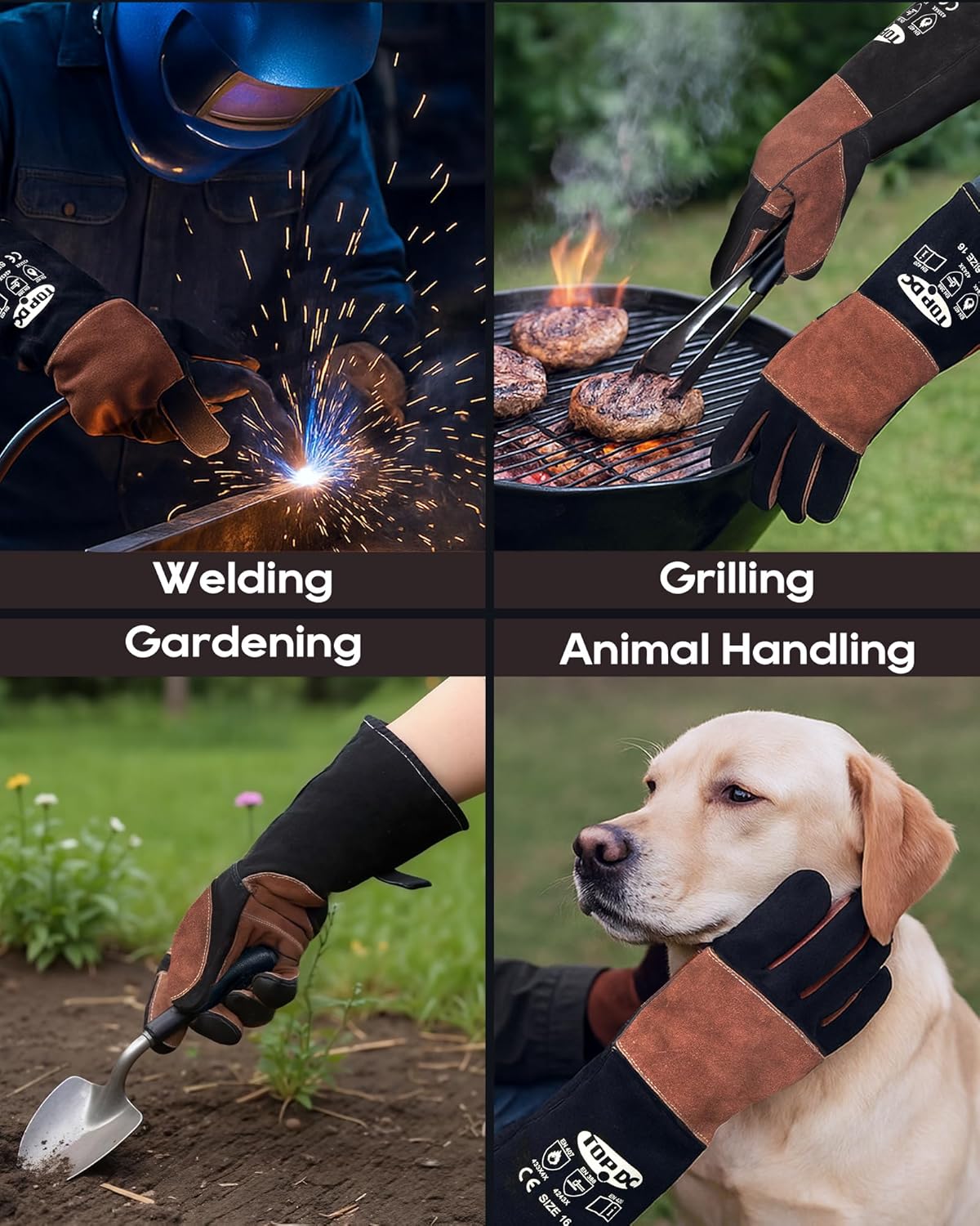 Welding Gloves 16-Inch 932°F Heat Resistant Leather for MIG, Stick | Foil Layer, 1.2 mm Cowhide, Kevlar Stitching and Cotton Lining; Cuff Protects Forearms for Fireplace, Grill and Stove Use