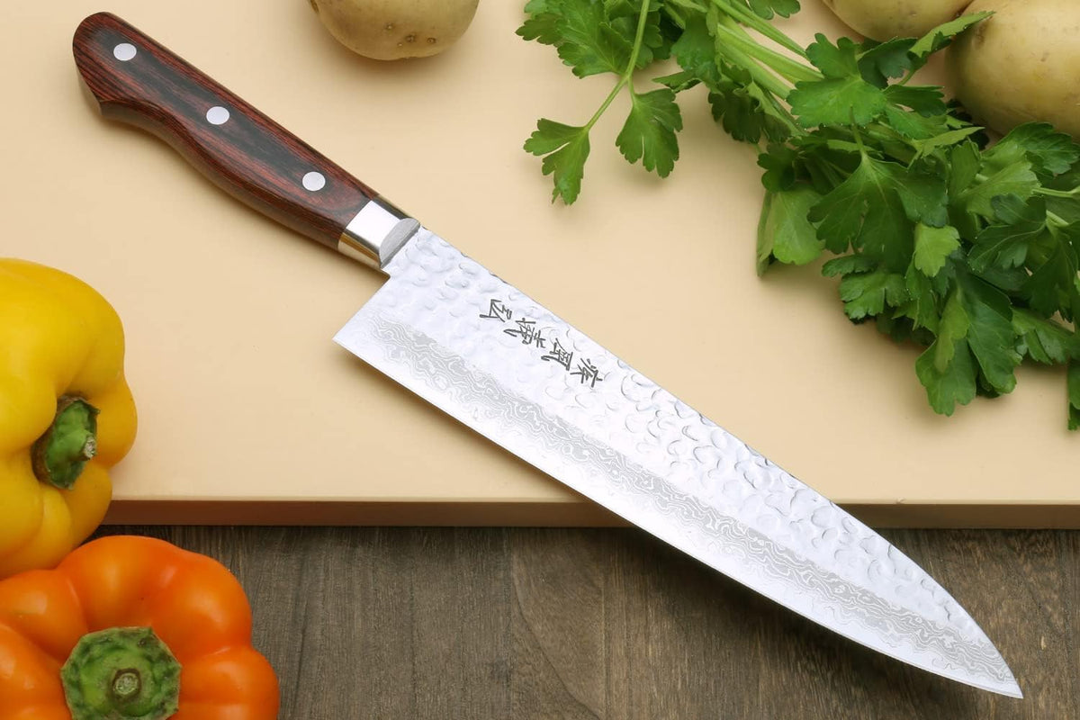 Yoshihiro VG10 16 Layer Hammered Damascus Stainless Steel Gyuto 9.5'' (240mm) Japanese Chefs Knife & Petty Utility Knife 5.3'' (135mm) SET