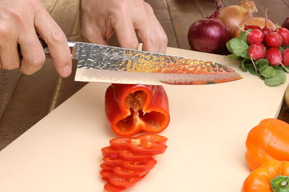 Yoshihiro VG10 16 Layer Hammered Damascus Stainless Steel Gyuto 9.5'' (240mm) Japanese Chefs Knife & Petty Utility Knife 5.3'' (135mm) SET