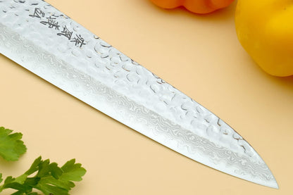 Yoshihiro VG10 16 Layer Hammered Damascus Stainless Steel Gyuto 9.5'' (240mm) Japanese Chefs Knife & Petty Utility Knife 5.3'' (135mm) SET