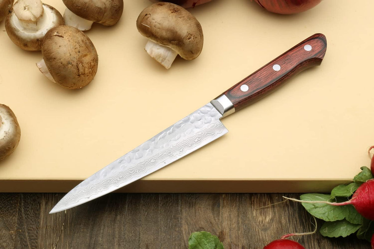 Yoshihiro VG10 16 Layer Hammered Damascus Stainless Steel Gyuto 9.5'' (240mm) Japanese Chefs Knife & Petty Utility Knife 5.3'' (135mm) SET